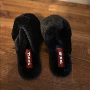 Sorel Black Plush Slippers